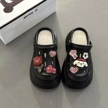 Casual thick-soled sandals increase height and show thinness, hole shoes, women s summer cute cartoon outer wear, home comfortable bag head slippers 36-37