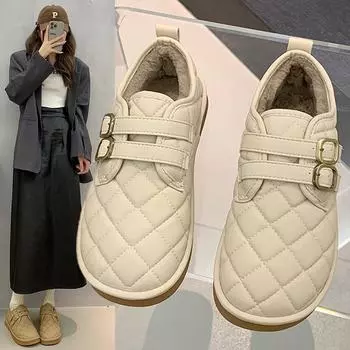 Casual thick-soled warm cotton shoes women s soft-soled bread shoes women s 2025 autumn and winter new velvet thickened flat-soled beanie shoes 35