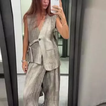 Повседневный женский жилет на шнуровке с V-образным вырезом без рукавов на одной пуговице, свободный женский жилет весна-лето, модные женские топы XS серый