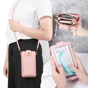 Casual Transparent Touch Screen PU Women s Mobile Phone Bag Multi-function Crossbody Bag Coin Card Purse Travel Storage Bags