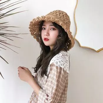 Casual vacation hat women s simple small fresh straw hat foldable beach hat big edge versatile sun hat tide M56-58cm хаки