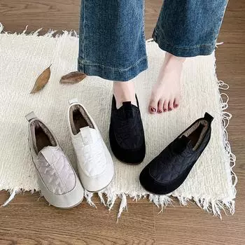 Casual velvet single shoes women s 2024 new autumn and winter retro soft-soled Doudou shoes comfortable one-pedal grandma shoes cotton shoes 35 чёрный