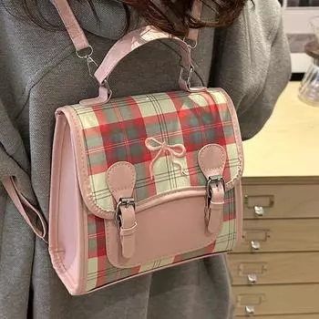 Casual versatile niche plaid women s backpack 2024 new small backpack contrasting color mini portable small schoolbag розовый