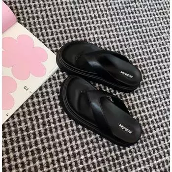Casual versatile round toe thick bottom simple flip-flops women s summer outer wear cold slippers 35