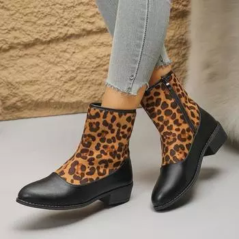 Casual versatile single boots 2024 new large size autumn round head side zipper thick heel splicing women s Martin boots 36 темно-коричневого