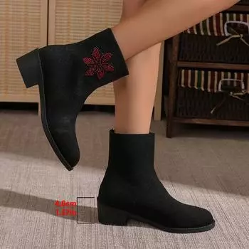 Casual versatile single boots 2024 new large size autumn round head sleeve thick heel solid color women s Martin boots 35 чёрный