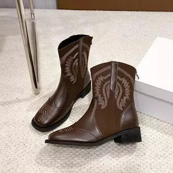 Casual versatile single boots 2024 new large size autumn round head French thick heel thorn women s Martin boots 35 коричневый