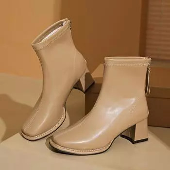Casual versatile single boots 2024 new large size autumn square French thick heel solid color women s Martin boots 35