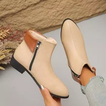 Casual versatile single boots 2024 new large size autumn round head side zipper thick heel color matching women s Martin boots 36 светло-зеленый