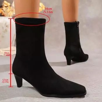 Casual versatile single boots 2025 new large size autumn square head solid color thick heel side zipper women s Martin boots 35