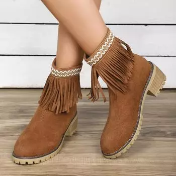 Casual versatile single boots 2025 new large size autumn round head French thick heel splicing women s Martin boots 36 светло-коричневого