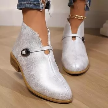 Casual versatile single boots 2025 new large size autumn round head low tube thick heel solid color women s Martin boots 36