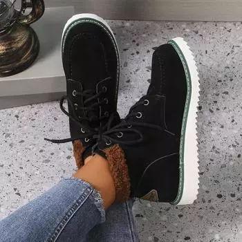 Casual versatile winter boots 2024 new large size autumn and winter lace-up round head color matching thick-soled women s Martin boots 36 хаки