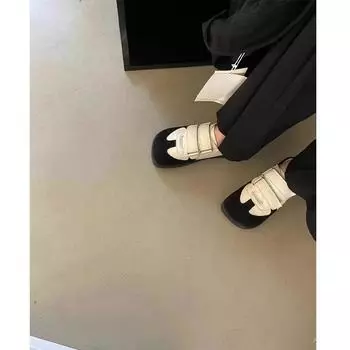 Casual version! Retro bag head half drag outside Velcro color matching square head women s versatile casual flats 35