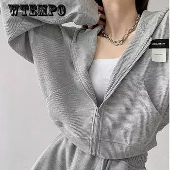 Повседневное вафельное пальто с капюшоном, женское осеннее спортивное пальто с длинными рукавами, однотонное свободное утолщенное пальто на молнии XL белый