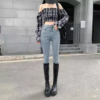 Casual washed jeans pencil pants women s 2025 new high waist high and thin small feet pencil pants 26