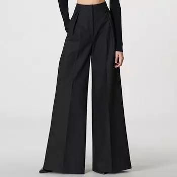 Casual Wide Leg Mid-High Waist Fashion Popular Bell-Bottoms Black L