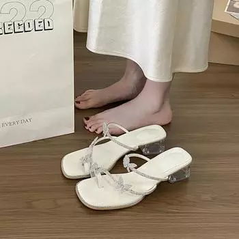 Casual wind and water diamond butterfly sandals women s summer new fashionable versatile transparent thick heel cool slippers 34