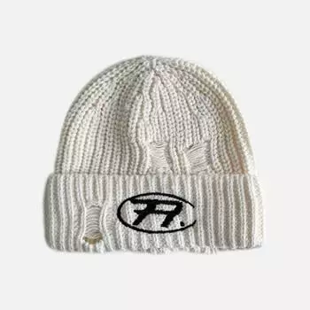 Casual winter clothing personalized embroidery warm versatile hat cold hat big head circumference wool hat women s simple knitted hat M56-58cm чёрный