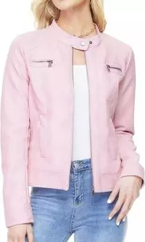 Повседневная женская куртка из 100% натуральной кожи ягненка розового цвета с застежкой-молнией XS розовый