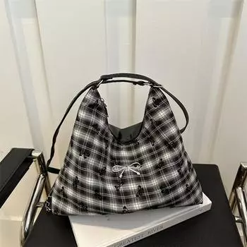 Casual women s double shoulder backpack plaid bag 2025 new large capacity shoulder bag tote bag коричневый