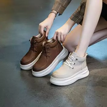 Casual Women s Shoes Thick Bottom Higher White Shoes Muffin Shoes 35 бежевый