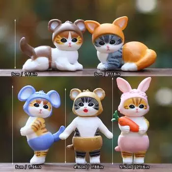 Cat Action Figure Model Collectible Toy With Bunny Ears Cute Animal Gift Decor