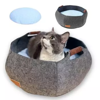 Cat All Pet Made in Matatabi Включая кровать, Зимняя/летняя кровать, Двусторонняя, Времена года, Кровать, Прохладная, Подушка, Коврик, Моющийся, 2-сторонний, Круглый, Милый, Диаметр серый