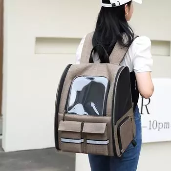 Cat Bag Trolley Case, Outgoing Bag, Pet Trolley Case, Cat Backpack, Panorama Breathable Foldable Backpack, Pet Supplies серый