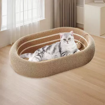 Cat Bed Oval Cats Scratch Pad Training Toys Sisal Grinding Claw Play Kitten Interactive Toy with Brown