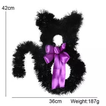 Cat Black Elegant Halloween Wreath With Foldable Design For Festive Home Decoration Small Black Cat