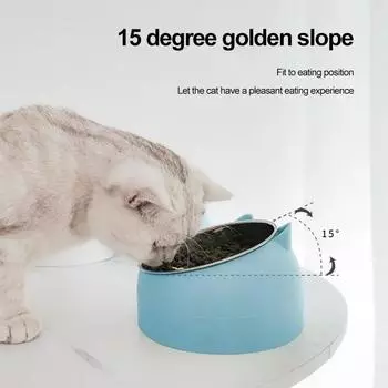 Cat Bowl 15 Degrees Tilted Stainless Steel Cat Bowl Safeguard Neck Puppy Cats Feeder Non-slip Crashworthiness Pet Bowl