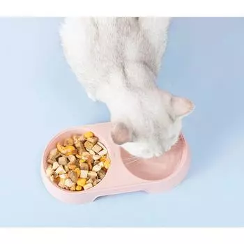Cat Bowl and Dog Bowl Dual Bowl Integrated Cat Bowl and Dog Food Bowl PP Candy Color Pet Bowl Dual Use Cat Pet Bowl Food Set белый