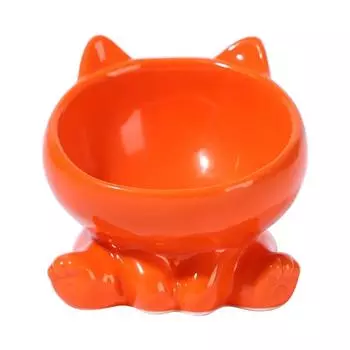 Cat Bowl Pet Accessories Ceramic Diagonal High Feet Cute Protection Cervical Spine Dog Bowl Drink Water Bowl Against Black Chin оранжевый