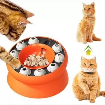 Cat Bowl Puzzle Toy Leak Food Slowly Feed Keep Cat Stomach Healthy Slanted Design Protect Kitty Neck Multifunction Pet Feed Bowl оранжевый