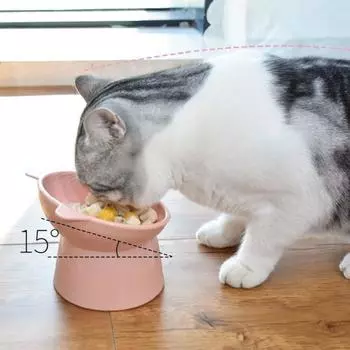 Cat Bowls High Bottom Pet Bowl for Cats Dogs Food Water Dispenser Neck Protector Feeding Bowl Pet Feeder Pet Supplies синий