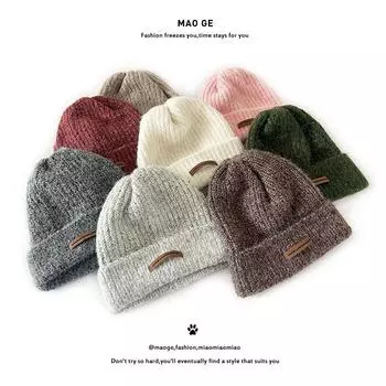 Cat Brother взрослая вязаная шапка модная новая тенденция кожаная этикетка свитер холодная шапка для мужчин и женщин осень и зима теплая шерстяная шапка