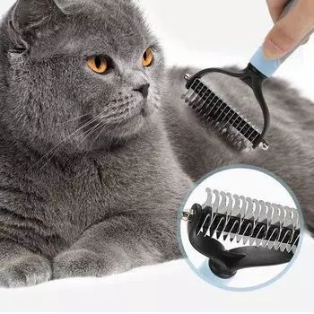 Cat Brush Pet Knot Comb 2 in 1 Dogs Cat Fur Knot Cutter Pets Hair Removal Comb Dog Grooming Shedding Tools Pet Cleaning Supplies S зелёный