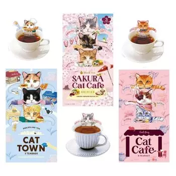 Cat Cafe Earl японский черный чай в пакетиках, набор из 3 шт. Серый/чай Сакура/Ройбос