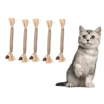 Cat Chewing Toy Teeth Grinding Stick Set of 5 Matatabi Pet Teeth Brushing Toy Natural Wood Safe Chew Stick Cat Toy Hemp Rope Cat Supplies Lack of коричневый