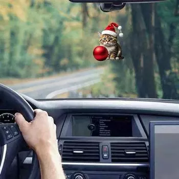 Cat Christmas Hanging Ornaments Cute Cartoon Acrylic Animals Xmas Tree Pendants Personalized Christmas Decor for Car Interior
