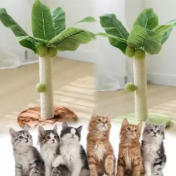 Лазалки для кошек, прочная натуральная сизалевая веревка, когтеточка, дерево, котенок, интерактивная игрушка с деревянным мячом, когтеточка для кошек зелёный