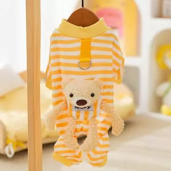 Cat clothes autumn and winter warm German velvet striped three-dimensional bear four-legged loungewear cat air-conditioning clothing pet clothing XS (recommended weight 1-1.5 kg)