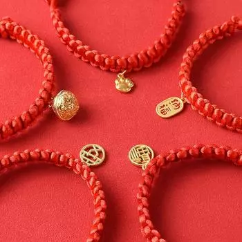 Cat Collar Red Rope Braided Collar Adjustable New Year Traditional Lucky Bless Pets Puppy Dogs Bell Necklace Pet Accessories