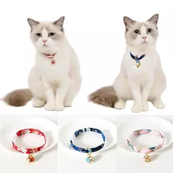 Cat Collars with Hollow Bell Flower Cute Kimono Adjustable Safety Japanese Style Kitten Puppy Collars розовый