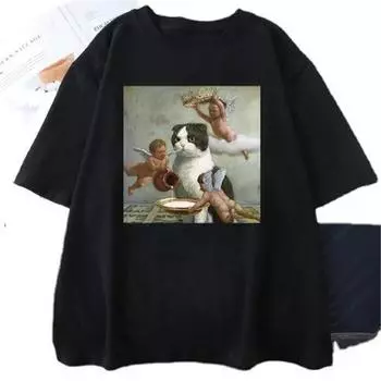Cat Comic Style Pullover T-shirt Women s Short Sleeve Tshirt 4XL армия зеленый