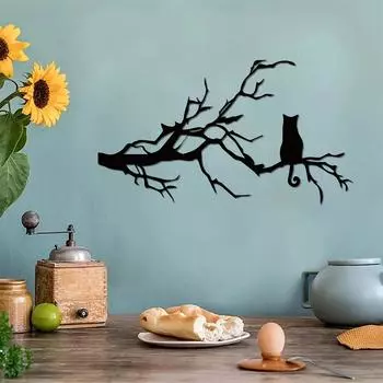 Cat Decor, Metal Wall Decor, Cat Wall Art, Bedroom Decor, Branch Cat Decor, Interior Cat Decor, Metal Cat Wall Decor,Gift
