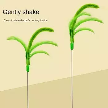 Cat Dog Tail Grass Dog Sage Feather Long Pole Cat Teasing Stick Bite Resistant Self Soothing Tool Cat Toy Pet Supplies зелёный