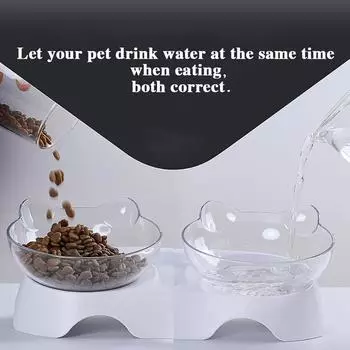 Cat Double Bowls Non-Slip With Raised Stand Pet Food Water Bowls For Cats Dogs Feeders Pets Supplies Products Accessories Double синий