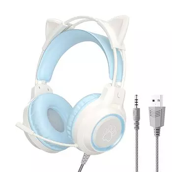Cat Ear Gaming Wired 40MM Включает RGB USB Совместимость с работой от Интернета Удобные для Cat Милые Подарочные Наушники, Наушники, Гарнитура, Наушники,